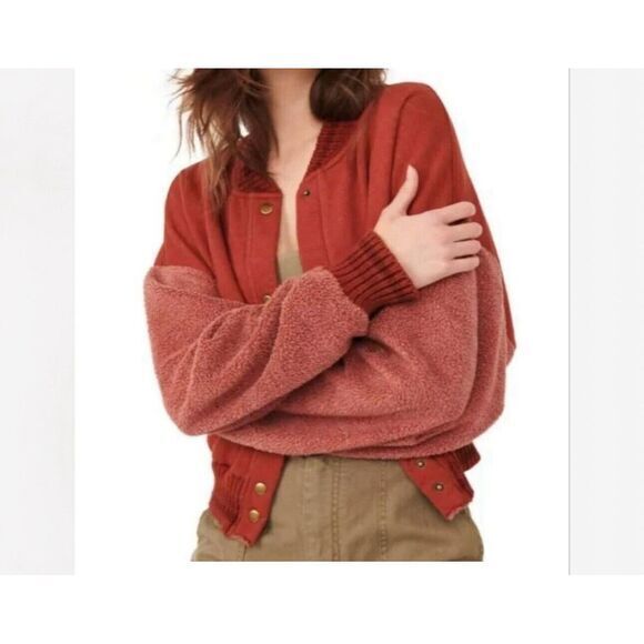 NWT Free People Red‎ Varsity Sweater Jacket Size Medium $148.00 - Picture 1 of 7